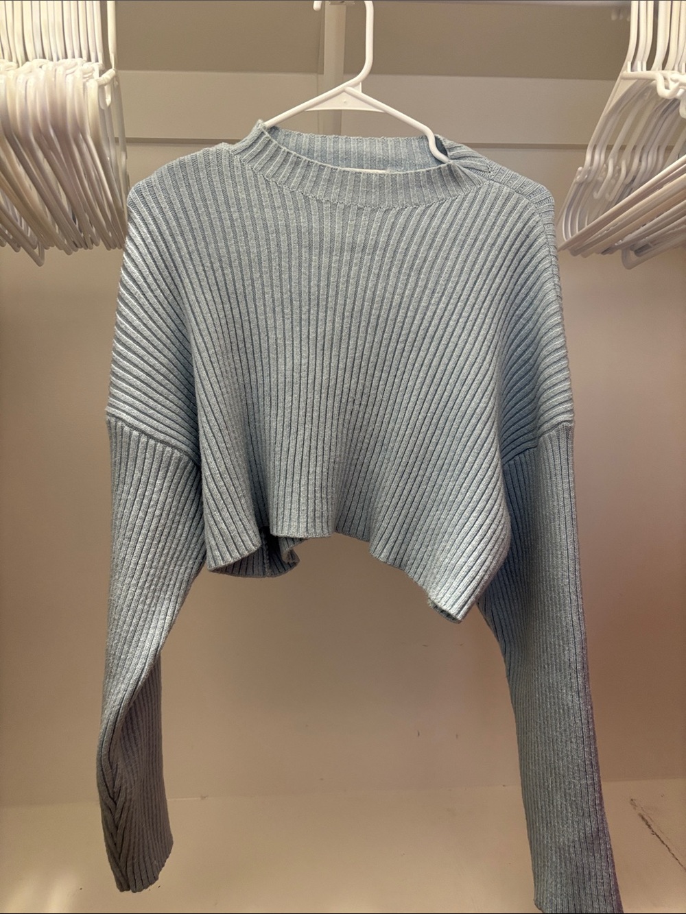 Zara Soft Ribbed Cropped Sweater in Pale Blue